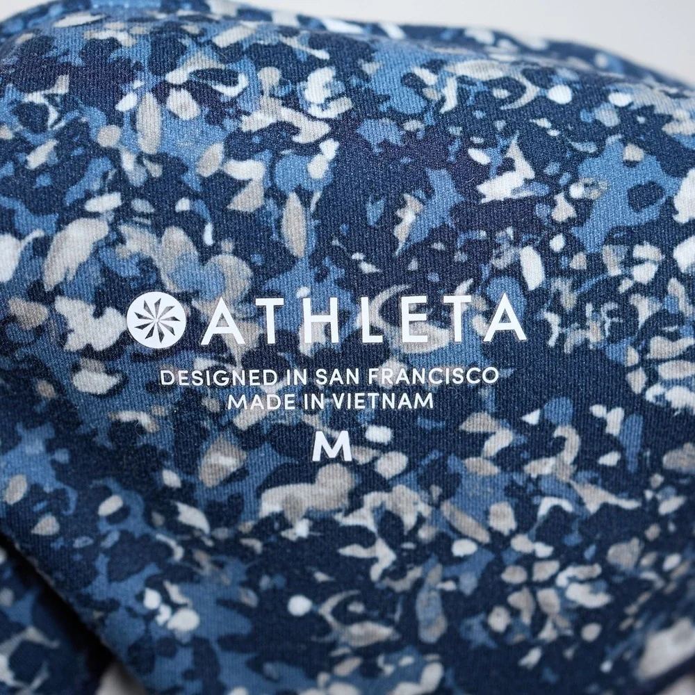 Athleta Medium Leggings Blue Speckled Mesh Panel High Waisted Performance Womens